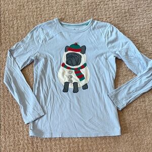 Euc Mini Boden Frenchi Snowman Graphic Long Sleeve Shirt, size 11/12